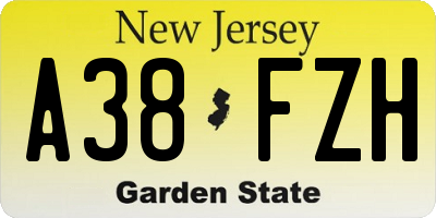 NJ license plate A38FZH
