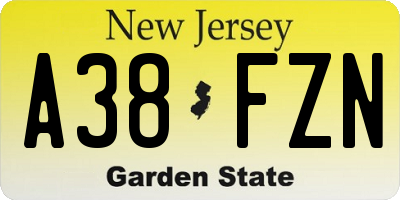 NJ license plate A38FZN