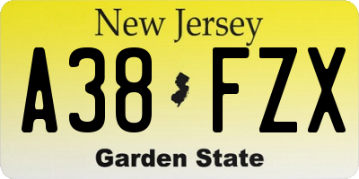 NJ license plate A38FZX