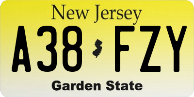 NJ license plate A38FZY