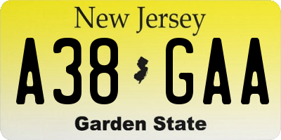 NJ license plate A38GAA