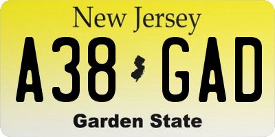 NJ license plate A38GAD
