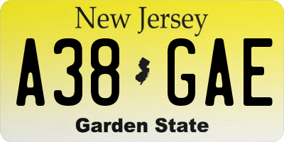 NJ license plate A38GAE