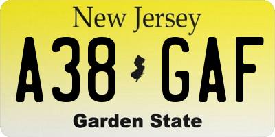 NJ license plate A38GAF