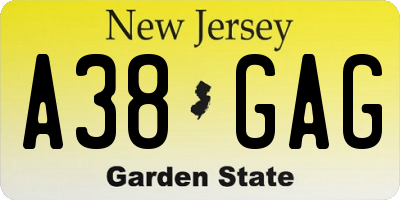 NJ license plate A38GAG