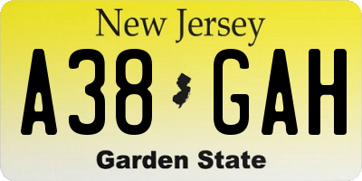 NJ license plate A38GAH