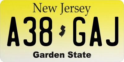 NJ license plate A38GAJ
