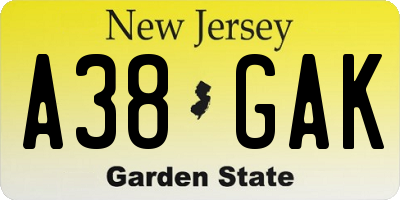 NJ license plate A38GAK