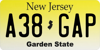 NJ license plate A38GAP