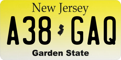 NJ license plate A38GAQ