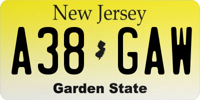 NJ license plate A38GAW