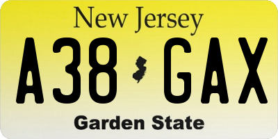 NJ license plate A38GAX