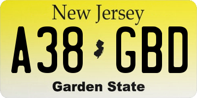 NJ license plate A38GBD