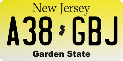 NJ license plate A38GBJ