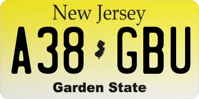 NJ license plate A38GBU