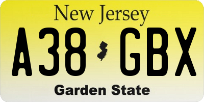 NJ license plate A38GBX