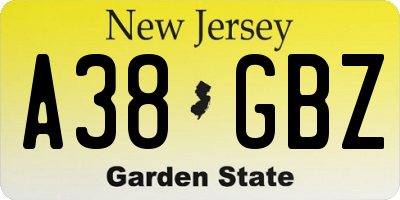 NJ license plate A38GBZ