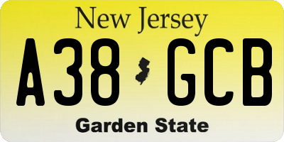 NJ license plate A38GCB