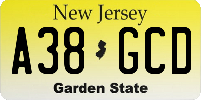NJ license plate A38GCD