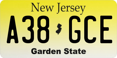 NJ license plate A38GCE