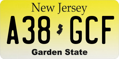 NJ license plate A38GCF
