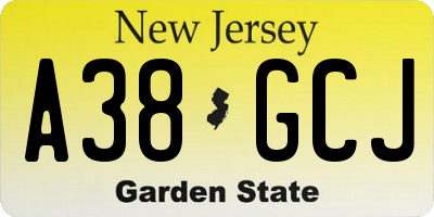 NJ license plate A38GCJ