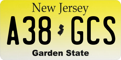 NJ license plate A38GCS