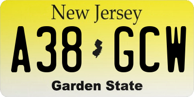 NJ license plate A38GCW