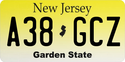 NJ license plate A38GCZ