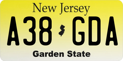 NJ license plate A38GDA