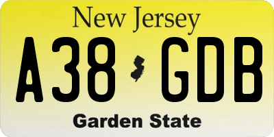 NJ license plate A38GDB