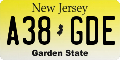 NJ license plate A38GDE