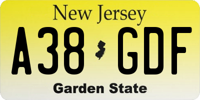 NJ license plate A38GDF