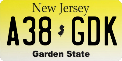 NJ license plate A38GDK