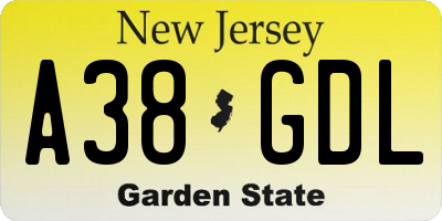 NJ license plate A38GDL