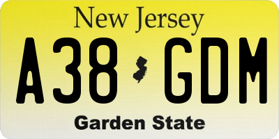 NJ license plate A38GDM