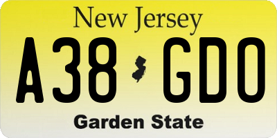NJ license plate A38GDO