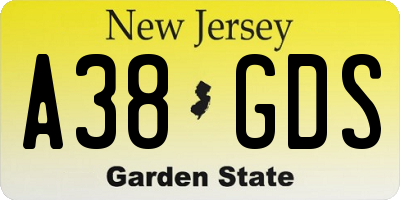 NJ license plate A38GDS