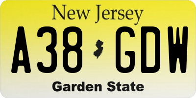 NJ license plate A38GDW