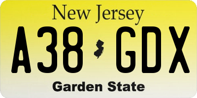 NJ license plate A38GDX