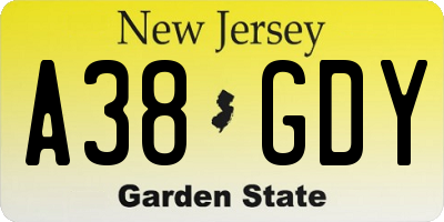 NJ license plate A38GDY