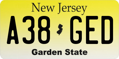 NJ license plate A38GED