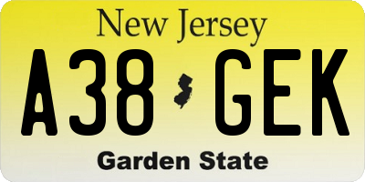NJ license plate A38GEK