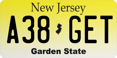 NJ license plate A38GET