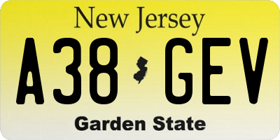 NJ license plate A38GEV