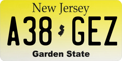 NJ license plate A38GEZ