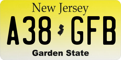 NJ license plate A38GFB