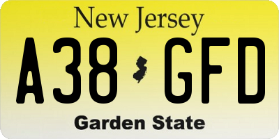 NJ license plate A38GFD