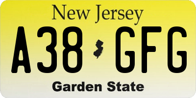 NJ license plate A38GFG