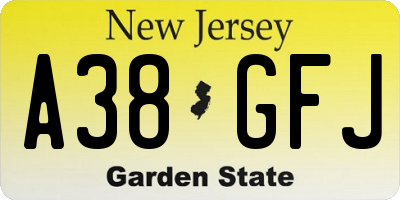 NJ license plate A38GFJ